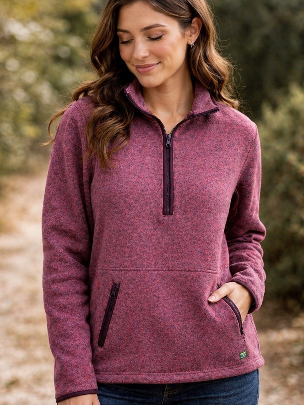 L.L.Bean Sweater Fleece 1/2 Zip Pullover Plum Rose LP Cozy Outdoor Classic